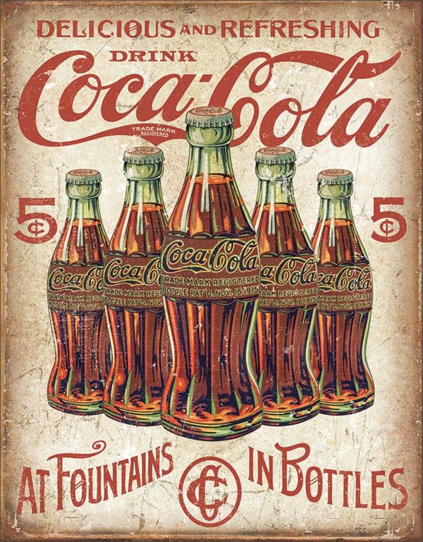 Coca Cola - 5 Bottles - metal sign 32 x 41 cm